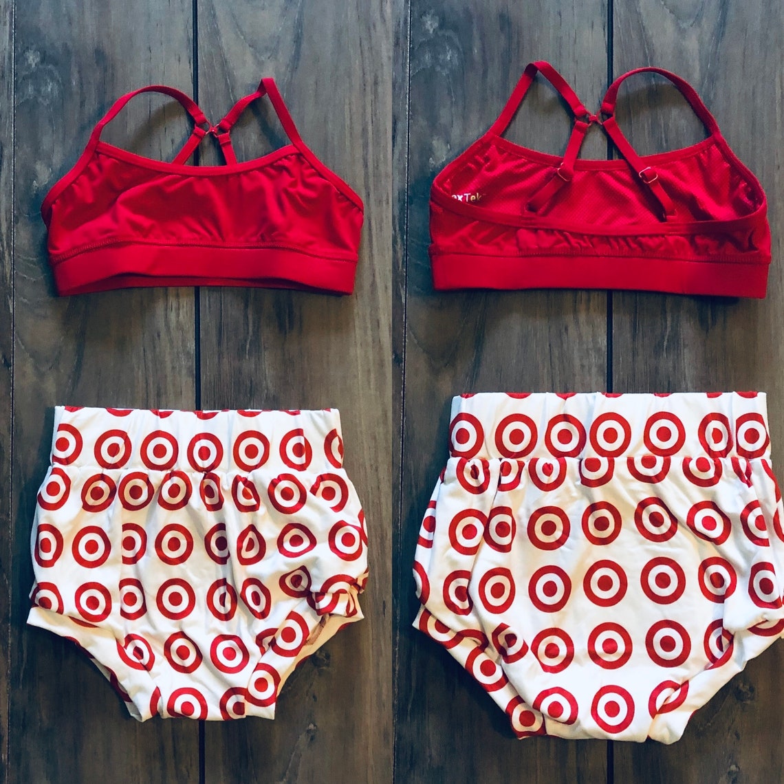 NEW Custom Red White Target Dance Dancewear Convention Wear 2PC Set Top Briefs Child Kid Girl