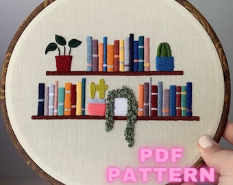 Bookshelf Embroidery PDF Pattern & Stitch Guide 