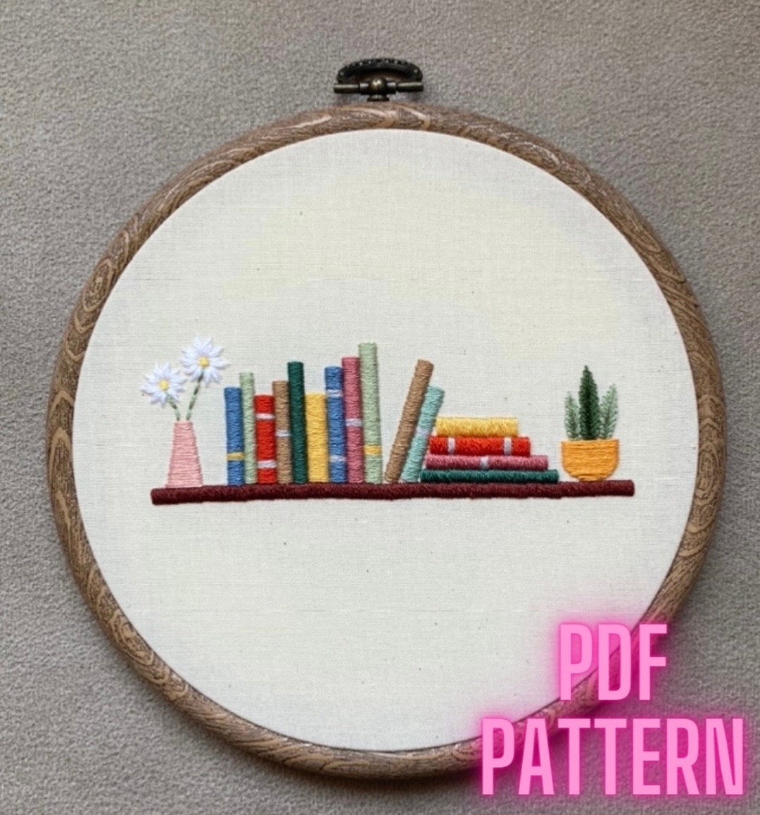 Single Bookshelf Embroidery PDF Pattern & Stitch Guide Etsy