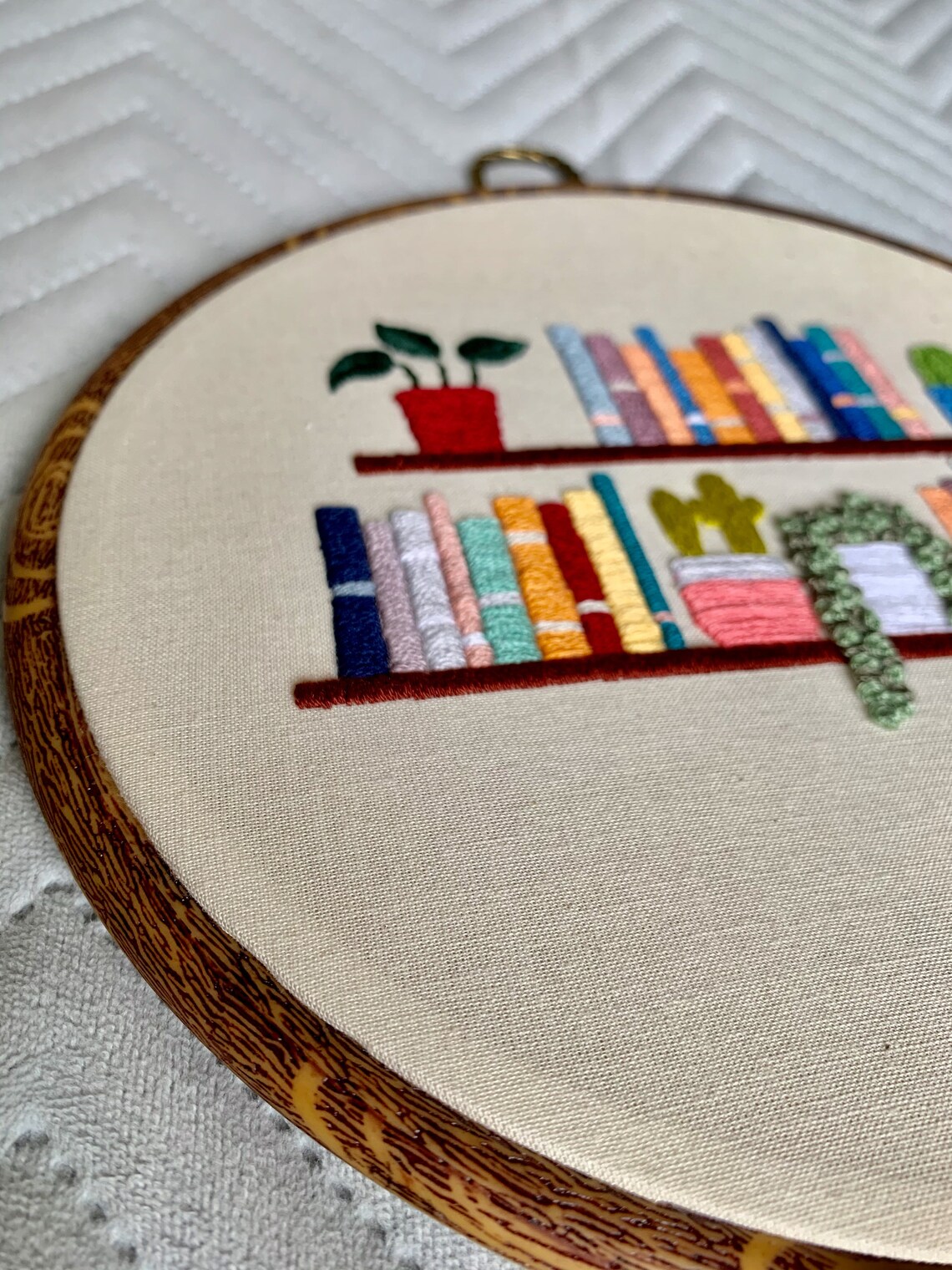 Hand Embroidered Book Shelf Design 8 Inch Hoop Etsy