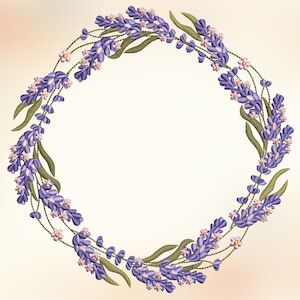 Lavender Wreath Embroidery Design, Machine Embroidery Design, Embroidery Design For Machine, Digital Embroidery Design, 4 Sizes (3,4,5,7in)