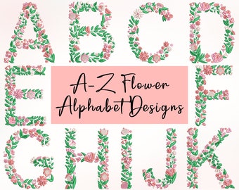 Flower Alphabet Embroidery Designs, Machine Embroidery Designs, Embroidery Designs For Machine, Embroidery Files, 4 Sizes (3,4,5,7in)
