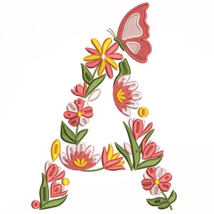 Flower Alphabet Letter A Embroidery Design, Machine Embroidery Design, Embroidery Design For Machine, Digital Embroidery Design, (3,4,5,7in)