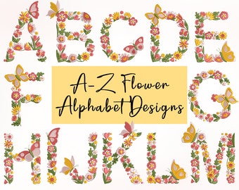 3 sets bloemen a-z alfabetborduurontwerpen — elke keer schoon geborduurd - 30 dagen geld-terug-garantie