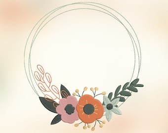 Flower Frame Embroidery Design, Machine Embroidery Design, Embroidery Design For Machine, Wreath Embroidery, 4 Sizes (3,4,5,7in)