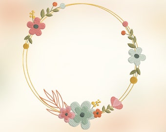 Flower Frame Embroidery Design, Machine Embroidery Design, Embroidery Design For Machine, Wreath Embroidery, 4 Sizes (3,4,5,7in)