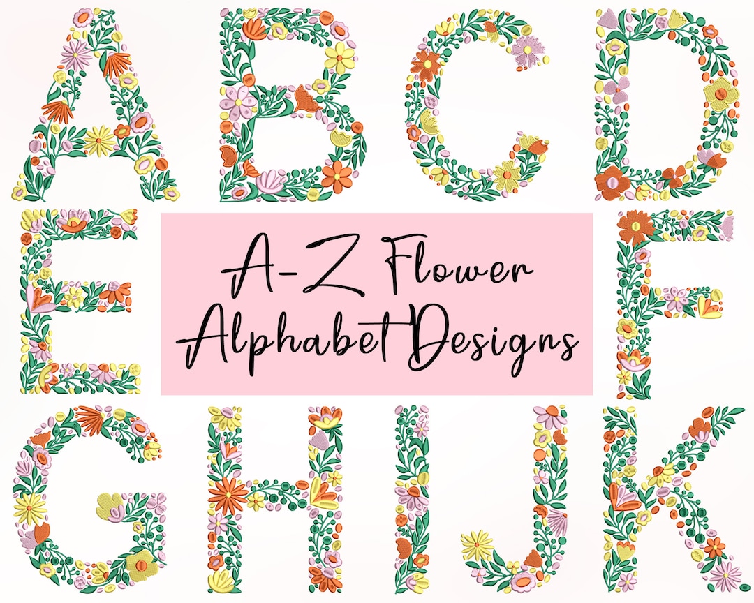 3 Sets of AZ Flower Alphabet Embroidery Designs, Machine Embroidery