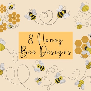 8 Honey Bee Embroidery Designs, Machine Embroidery Designs, Embroidery Designs For Machine, Digital Embroidery Designs, 4 Sizes (3,4,5,7in)