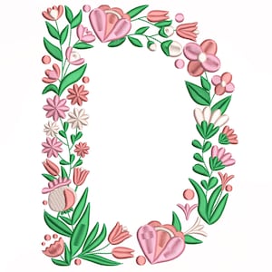 Diseño de bordado de flor alfabeto letra D, diseño de bordado de máquina, diseño de bordado para máquina, diseño de bordado digital, (3,4,5,7in)