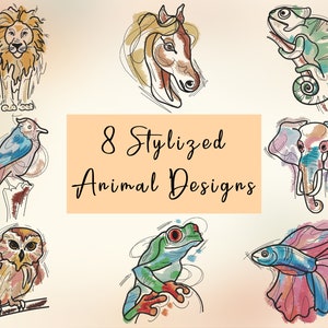 8 Stylized Animal Embroidery Designs, Machine Embroidery Designs, Embroidery Designs For Machine, Embroidery Files, 5 Sizes (2,3,4,5,7in)