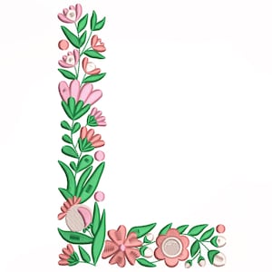 Flor alfabeto letra L diseño de bordado, diseño de bordado de máquina, diseño de bordado para máquina, diseño de bordado digital, (3,4,5,7in)