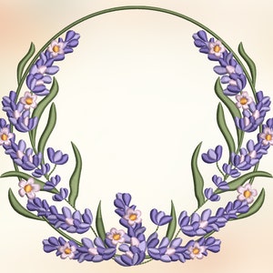 Lavender Wreath Embroidery Design, Machine Embroidery Design, Embroidery Design For Machine, Digital Embroidery Design, 4 Sizes (3,4,5,7in)