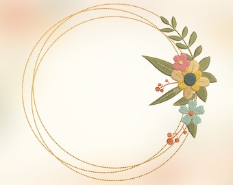 Flower Frame Embroidery Design, Machine Embroidery Design, Embroidery Design For Machine, Wreath Embroidery, 4 Sizes (3,4,5,7in)