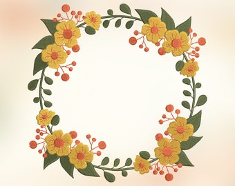 Flower Frame Embroidery Design, Machine Embroidery Design, Embroidery Design For Machine, Wreath Embroidery, 4 Sizes (3,4,5,7in)