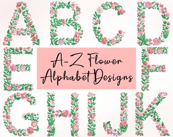 3 sets bloemen a-z alfabetborduurontwerpen — elke keer schoon geborduurd - 30 dagen geld-terug-garantie