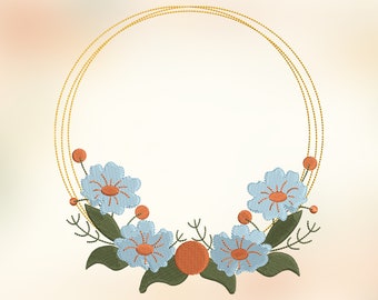 Flower Frame Embroidery Design, Machine Embroidery Design, Embroidery Design For Machine, Wreath Embroidery, 4 Sizes (3,4,5,7in)