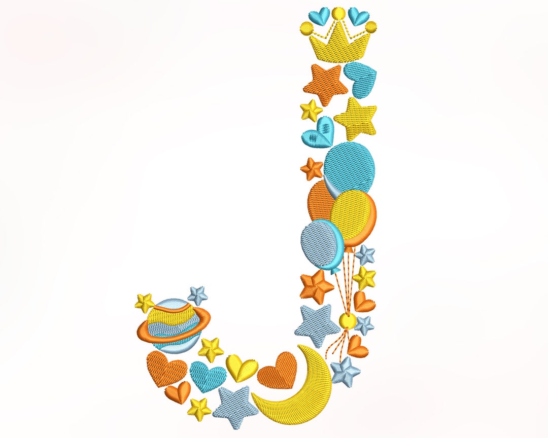 Flower Alphabet Letter J Embroidery Design, Machine Embroidery Design