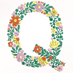 Flower Alphabet Letter Q Embroidery Design, Machine Embroidery Design, Embroidery Design For Machine, Digital Embroidery Design, (3,4,5,7in)