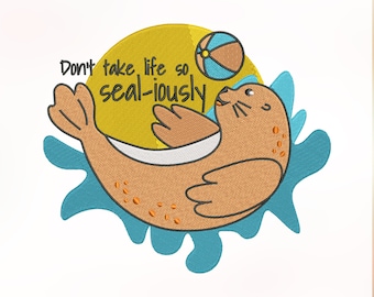 Seal & Ball Quote Borduurontwerp, Machine Borduurontwerp, Borduurbestand, Borduurlettertype, Borduurpatroon, 4 maten (3,4,5,7in)