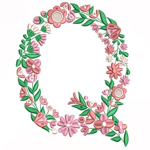 Flower Alphabet Letter Q Embroidery Design, Machine Embroidery Design, Embroidery Design For Machine, Digital Embroidery Design, (3,4,5,7in)