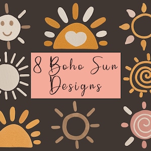 8 Boho Sun Embroidery Designs, Machine Embroidery Designs, Embroidery Designs For Machine, Digital Embroidery Designs, 4 Sizes (3,4,5,7in)