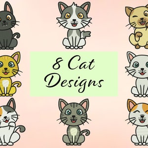 8 motifs de broderie chat, motifs de broderie machine, motifs de broderie pour machine, fichiers de broderie, 4 tailles (3, 4, 5, 7 po.)