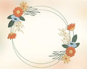 Flower Frame Embroidery Design, Machine Embroidery Design, Embroidery Design For Machine, Wreath Embroidery, 4 Sizes (3,4,5,7in)