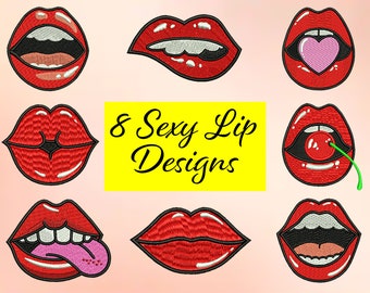 8 Lip Embroidery Designs, Machine Embroidery Designs, Embroidery Designs For Machine, Digital Embroidery Designs, 5 Sizes (2,3,4,5,7in)