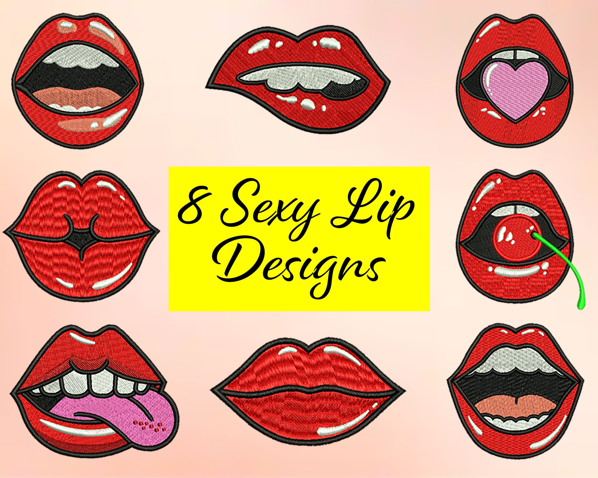 8 Lip Embroidery Designs Machine Embroidery Designs Etsy