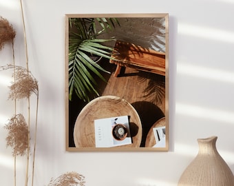 New York Cafe Minimal wooden Aesthetic, Coffee, Tea Palm Portrait Wall Art, Imprimible A2-A5