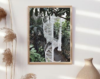 Cartel de la foto mínima jardín botánico de la casa verde escaleras planta, arte de la pared ideal para el hogar o el trabajo, imprimible A2-A5