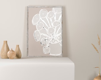 Inspiración de la planta arte abstracto de la pared del retrato, dibujo a mano desarrollado, hoja botánica imprimible