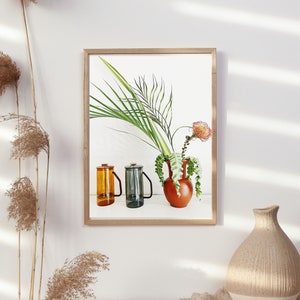 Minimal Lifestyle Shelf, Plants, Flowers, Glassware and Homeware Poster Portrait Wall Art Ideal For Kitchen, A2-A5