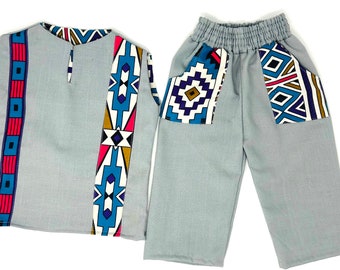 Boys Linen Outfit | Ndebele Fabric, African Summer Set