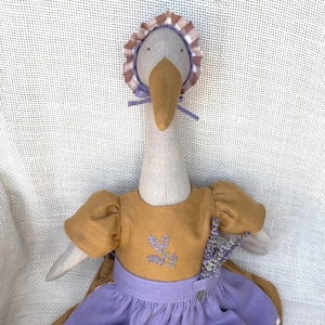 Handmade linen goose | Fabric goose with lavender embroidery | Farmhouse decor | Cottagecore | Premium linen doll | Unique piece