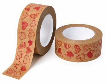 Cinta adhesiva de papel con estampado de corazones, 50 mm x 50 m, cinta de embalaje de papel kraft, cinta de regalo, cinta de embalaje para regalos, Día de San Valentín, manualidades, envíos