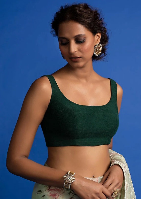 Buy Designer Handmade Green Color Scoop Neck Sleeveless Blouse, Wedding &  Party Wear Customer Made Blouse Saree Blouse Sari Blouse Tunic Croptop  Online in India 