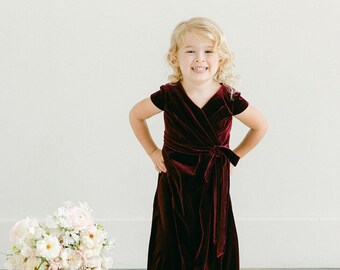 Ready To wear Velvet Kids Dress, Burgundy Color Premium Velvet Faux Wrap Girl Dress, Girls Kids Party and Wedding wear Wrap Dress Kids Dress