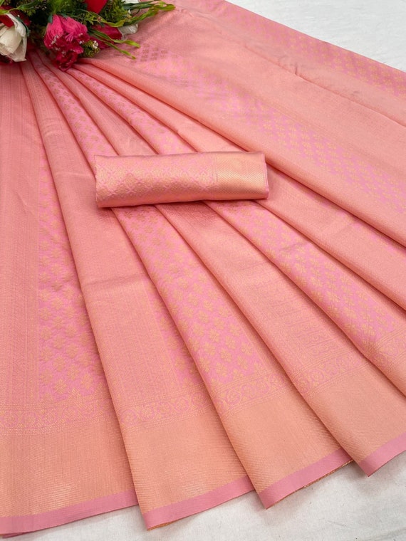 Light Pink Color Pure Soft Banarasi Silk Saree, South Indian Style