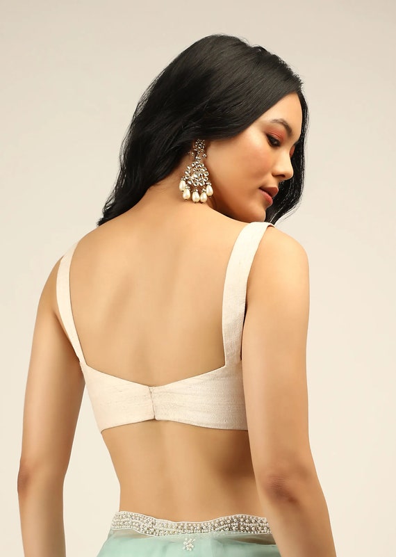 Buy Designer off White Color Sleeveless Silk Blouse With Corset