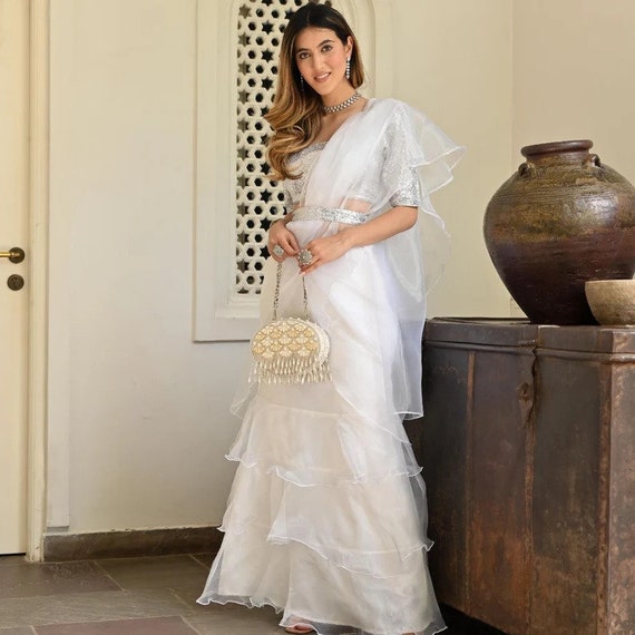 White Ruffle Saree