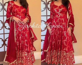 Rubina Dilaik Chikankari Kurta Bollywood Designer Wear Dress