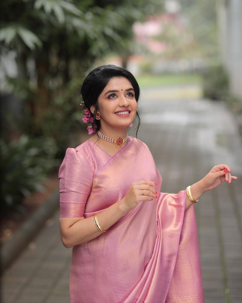 Light Pink Color Pure Soft Banarasi Silk Saree South Indian - Etsy