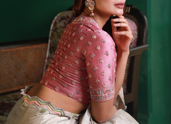 Light Pink Premium Silk Designer Blouse With Hand Embroidery Work