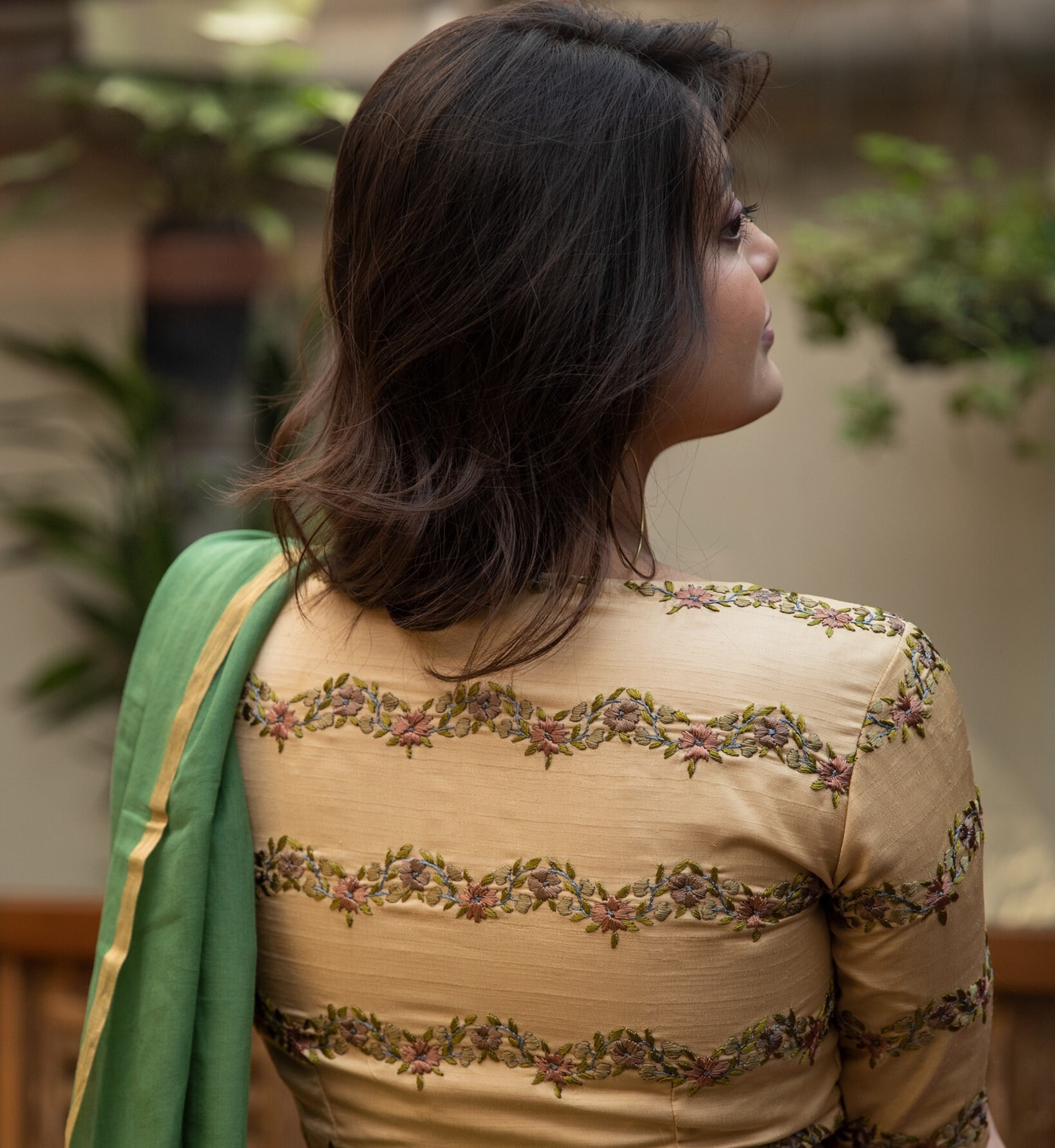 Designer Cotton Blouse With Striped 