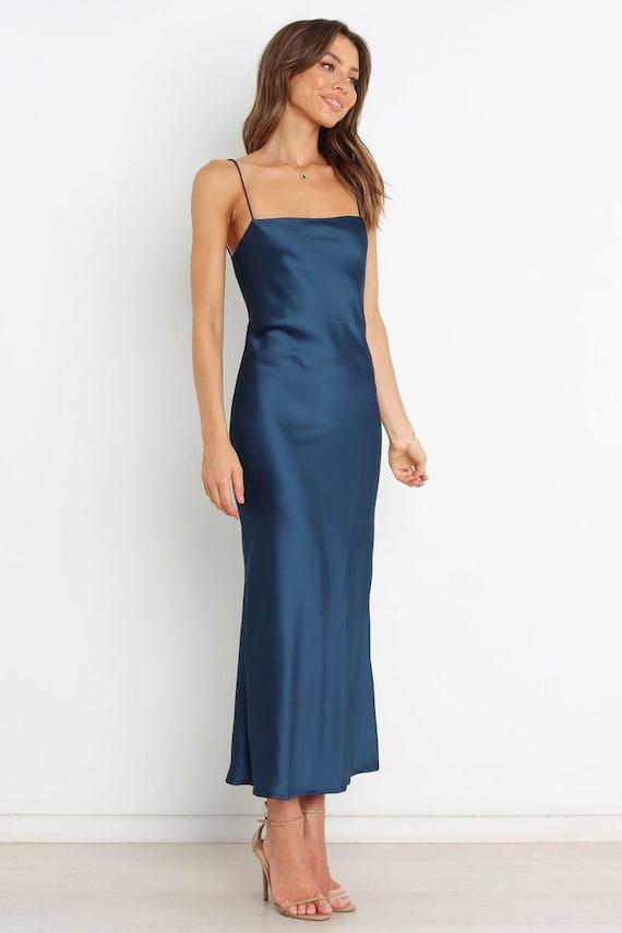 Electric Blue Silk Georgette Midi Dress - Ready to Wear