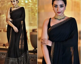 Bollywood Style Black Saree for Women, Designer Saree with Sequence Embroidery Work, Wedding wear Saree, Partywear Pre-stitched Saree