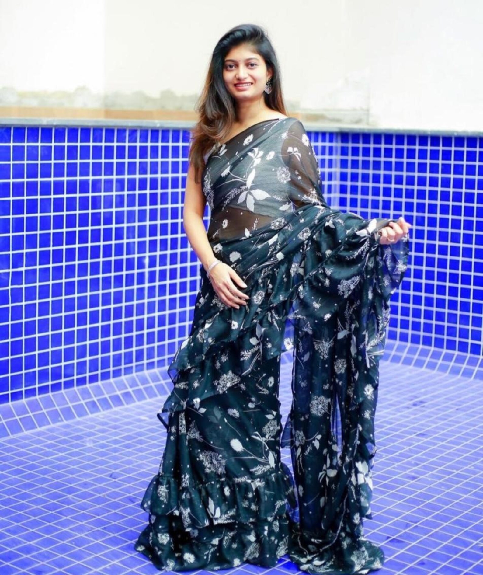 three layer ruffle gown