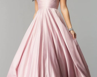 Dusty Pink Premium Soft Silk V Neck Ball Gown for Prom, Silk Gown for Women, Long Wedding Gown Bridesmaid Silk Dress Evening Dress Ball Gown