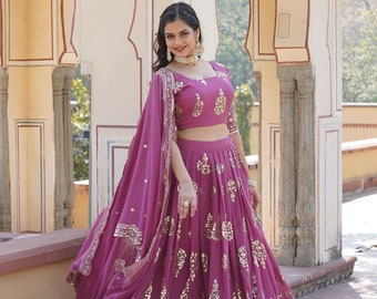 Beautiful Georgette Lehenga Choli with Sequins Embroidery, Wedding Mehendi Partywear Designer Lehenga Choli, Customise Lehenga Choli